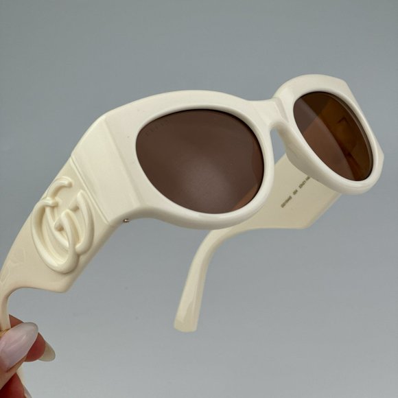 Gucci GG1544S 004 BRAND NEW Sunglasses Ivory Brown Unisex Oval - Picture 4 of 11